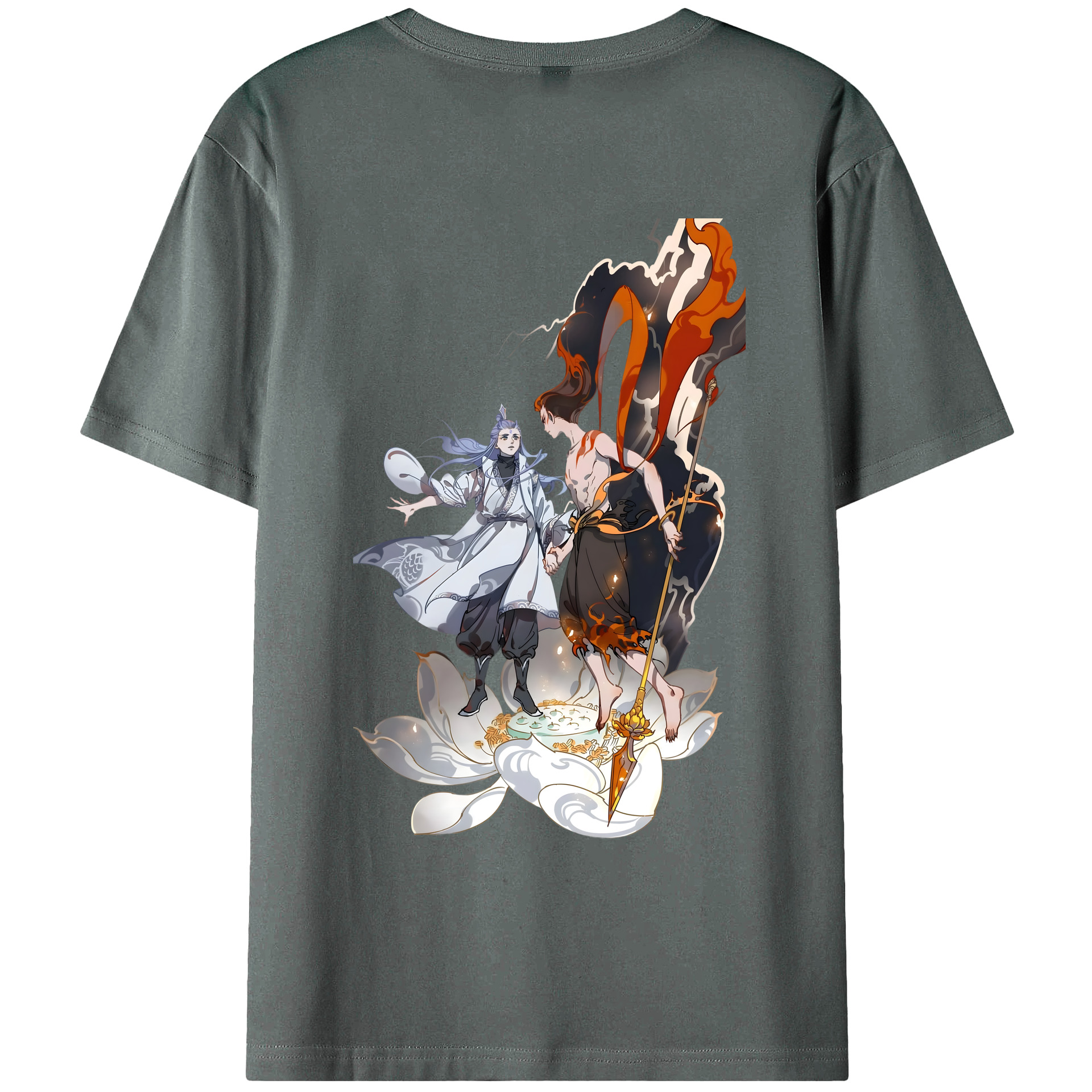 （画像用） Ne Zha 2 ナタ 魔童の大暴れ 綿100％ メンズ半袖Tシャツ（バックプリント） 通気性